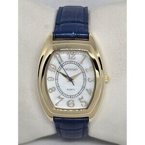 Women's Gossip Gold Tone White MOP Dial Blue Italian Leather Strap Watch 08
